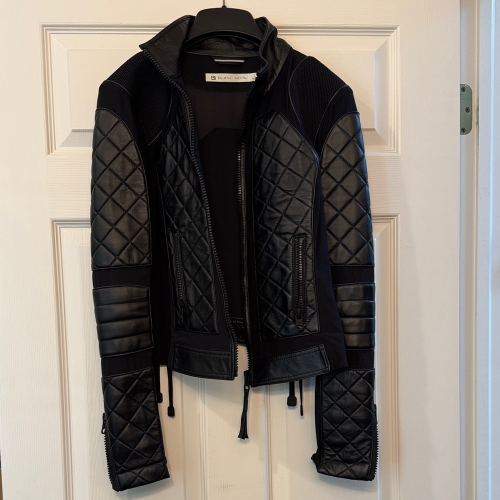 Blanc Noir Black Quilted Moto Style Jacket